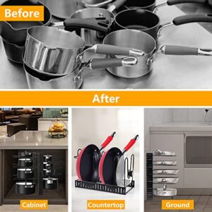 XSUPER Pots and Pans Organizer for Cabinet, Adjustable 8 Tier Pot Rack Organizer with 3 DIY Methods, Kitchen Pan Organizer Rack for Under Cabinet, Pot Lid Holder for Kitchen Organization & Storage