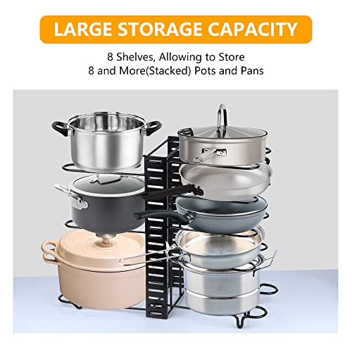 XSUPER Pots and Pans Organizer for Cabinet, Adjustable 8 Tier Pot Rack Organizer with 3 DIY Methods, Kitchen Pan Organizer Rack for Under Cabinet, Pot Lid Holder for Kitchen Organization & Storage