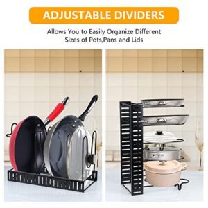 XSUPER Pots and Pans Organizer for Cabinet, Adjustable 8 Tier Pot Rack Organizer with 3 DIY Methods, Kitchen Pan Organizer Rack for Under Cabinet, Pot Lid Holder for Kitchen Organization & Storage