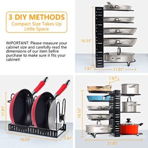 XSUPER Pots and Pans Organizer for Cabinet, Adjustable 8 Tier Pot Rack Organizer with 3 DIY Methods, Kitchen Pan Organizer Rack for Under Cabinet, Pot Lid Holder for Kitchen Organization & Storage