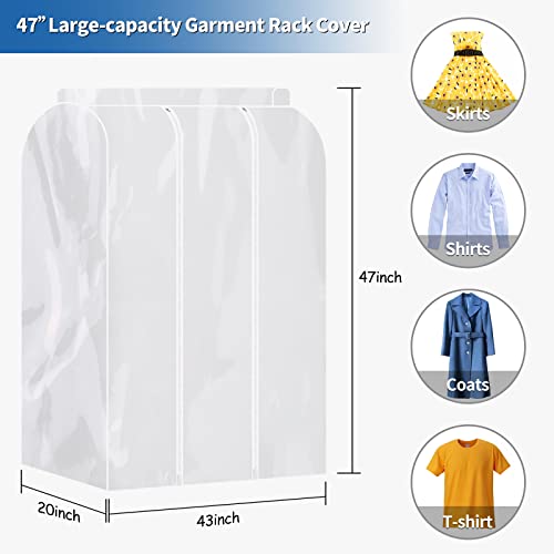 47'' Extra Large Clear Hanging Garment Bags for Closet Storage, Garment Rack Cover for hanging clothes, Sealed Clothes Dust Cover to Protect Coats, Suits, Dresses（with 5 Cedar Wood Chips）