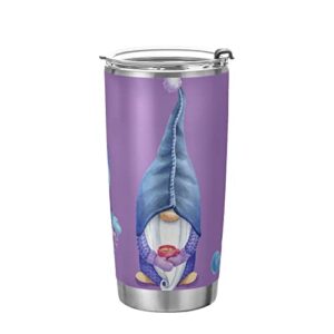 wellday three gnomes purple stainless steel tumbler cup with straw & lid double wall vacuum insulated travel mug hot cold water bottle coffee drinks cup 20oz