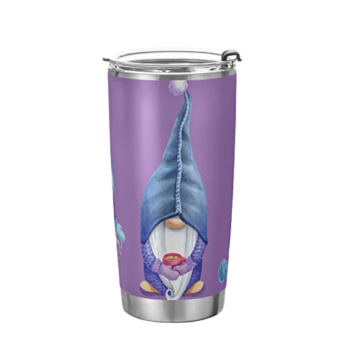 WELLDAY Three Gnomes Purple Stainless Steel Tumbler Cup with Straw & Lid Double Wall Vacuum Insulated Travel Mug Hot Cold Water Bottle Coffee Drinks Cup 20oz