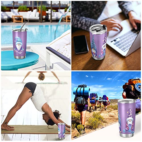 WELLDAY Three Gnomes Purple Stainless Steel Tumbler Cup with Straw & Lid Double Wall Vacuum Insulated Travel Mug Hot Cold Water Bottle Coffee Drinks Cup 20oz