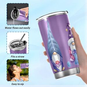 WELLDAY Three Gnomes Purple Stainless Steel Tumbler Cup with Straw & Lid Double Wall Vacuum Insulated Travel Mug Hot Cold Water Bottle Coffee Drinks Cup 20oz