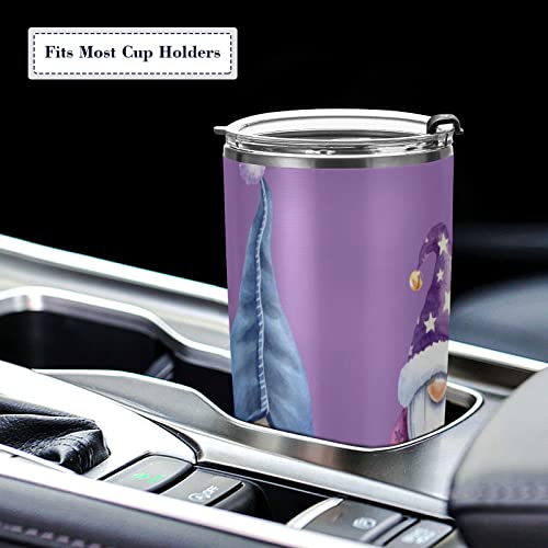 WELLDAY Three Gnomes Purple Stainless Steel Tumbler Cup with Straw & Lid Double Wall Vacuum Insulated Travel Mug Hot Cold Water Bottle Coffee Drinks Cup 20oz