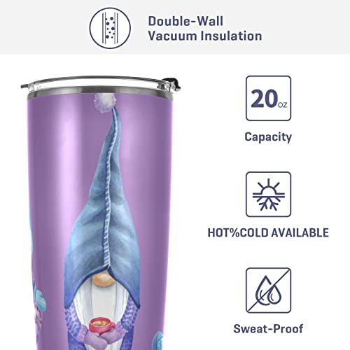 WELLDAY Three Gnomes Purple Stainless Steel Tumbler Cup with Straw & Lid Double Wall Vacuum Insulated Travel Mug Hot Cold Water Bottle Coffee Drinks Cup 20oz