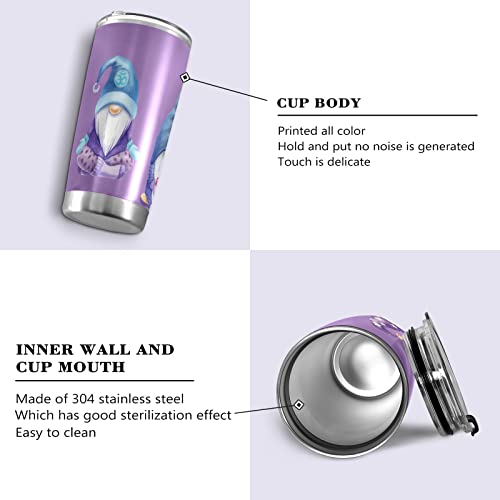 WELLDAY Three Gnomes Purple Stainless Steel Tumbler Cup with Straw & Lid Double Wall Vacuum Insulated Travel Mug Hot Cold Water Bottle Coffee Drinks Cup 20oz