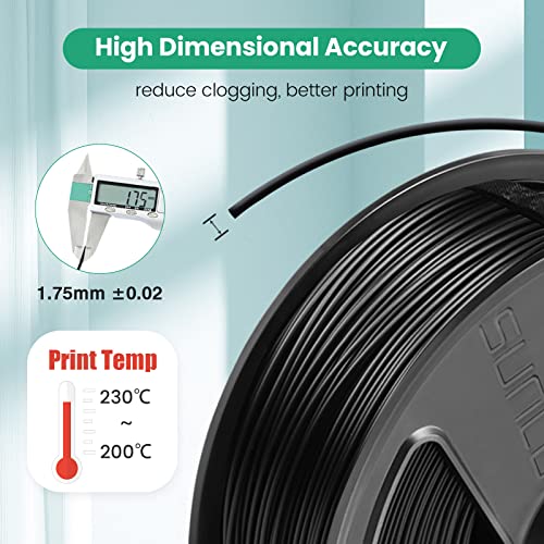 SUNLU PLA 3D Printer Filament Neat Spool, PLA Filament 1.75mm Dimensional Accuracy +/- 0.02mm, 1kg(2.2lbs), Reusable MasterSpool, Black