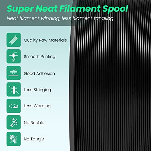 SUNLU PLA 3D Printer Filament Neat Spool, PLA Filament 1.75mm Dimensional Accuracy +/- 0.02mm, 1kg(2.2lbs), Reusable MasterSpool, Black