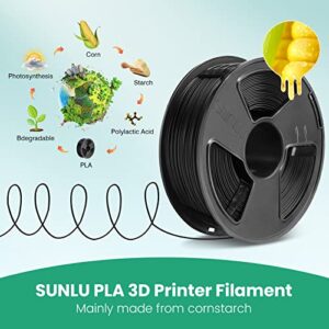 SUNLU PLA 3D Printer Filament Neat Spool, PLA Filament 1.75mm Dimensional Accuracy +/- 0.02mm, 1kg(2.2lbs), Reusable MasterSpool, Black