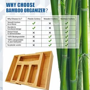 Expandable Ziplock Bag Storage Organizer for Kitchen Drawer, 1 Box 6 Slots Bamboo kitchen Ziplock Bag Organizer and Dispenser Suitable for Gallon, Quart, Sandwich & Snack Variety Size Bag, Cling Film
