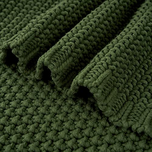 Longhui bedding Chunky Cable Knit Throw Blanket Lightweight Olive Green 100% Organic Cotton Blanket for Sofa Couch Bed Baby Nursery, Rustic Shabby Chic Modern Farmhouse, 51” x 63” Give Laundering Bag