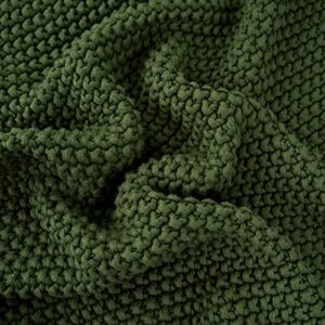 Longhui bedding Chunky Cable Knit Throw Blanket Lightweight Olive Green 100% Organic Cotton Blanket for Sofa Couch Bed Baby Nursery, Rustic Shabby Chic Modern Farmhouse, 51” x 63” Give Laundering Bag