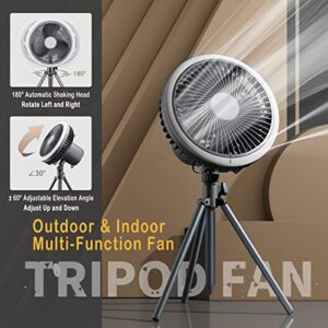 Orfonbi Portable Fold Standing Fan, 4 Speeds Oscillating Fan with Remote Control, Battery Powered Floor Fan,5-48H Working Desk Fan with, 2 Light Mode, Height & Angle Adj
