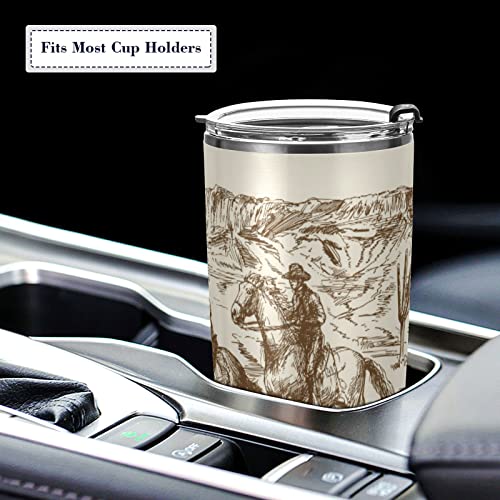 WELLDAY Western Desert Cowboy Stainless Steel Tumbler Cup with Straw & Lid Double Wall Vacuum Insulated Travel Mug Hot Cold Water Bottle Coffee Drinks Cup 20oz