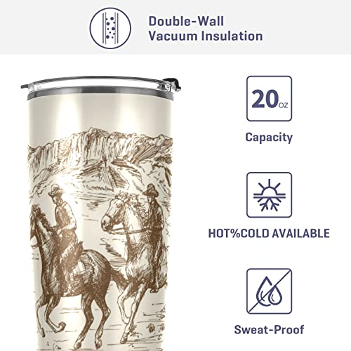 WELLDAY Western Desert Cowboy Stainless Steel Tumbler Cup with Straw & Lid Double Wall Vacuum Insulated Travel Mug Hot Cold Water Bottle Coffee Drinks Cup 20oz