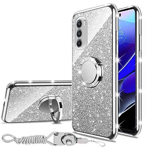 Case for Moto G Stylus 5G 2022 (NOT Moto G Stylus 5G 2021/4G), Motorola Phone Case with Ring Kickstand Lanyard Bumper Shockproof Full Body Protection Case - Silver