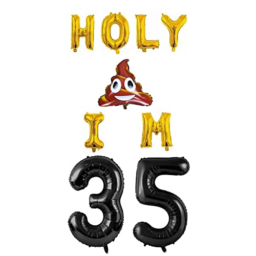 Funny 35th Birthday Decoration for Women, Holy I M 35 Golden Balloons, Happy 35th Birthday Decorations for Him, 40 inch Giant Number 35 balloons