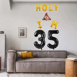 Funny 35th Birthday Decoration for Women, Holy I M 35 Golden Balloons, Happy 35th Birthday Decorations for Him, 40 inch Giant Number 35 balloons