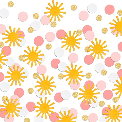 Golden Pink White Sunny Dots Confetti Girl Birthday Pink Scatter Table Decoration for Baby Shower First Trip Around the Sun Theme Party Bridal Shower Boho Wedding Classroom Nursery Supplies 150 Pcs