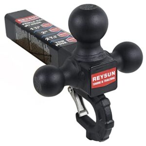 REYSUN Trailer Hitch 864011L Tri Ball Mount with Hook, Tactical Tow Hook, Fits 2 inch Hitch Receiver, Secure with Self-Lock Latch, Matt Black, 5/8 Inch Hitch Lock Included…