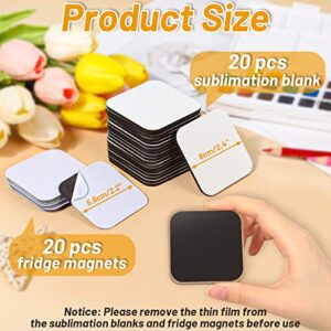 Sublimation Magnet Blanks, Personalized Sublimation Blanks Bulk with 20 PCS Larger Square Blanks, 20 PCS Fridge Magnets for Custom Refrigerator Oven Décor Office Calendar DIY Crafts (6 x 6 cm)