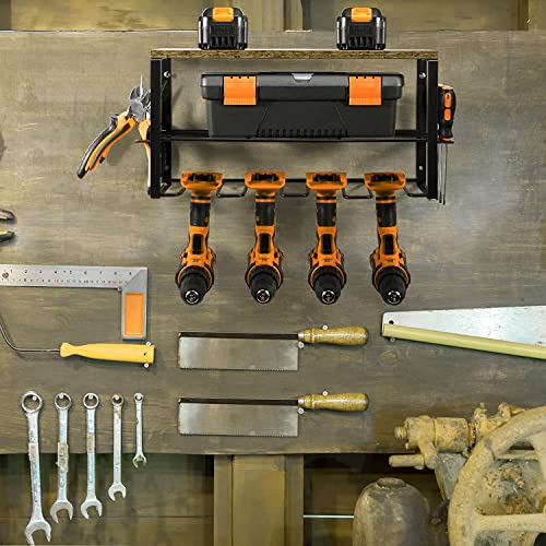 NIUXX Power Drill Tool Organizer Wall Mounted, Garage Storage Rack for Handheld Power Tools, Heavy Duty Floating Utility Tool Storage Shelf with Side Screwdriver for Garage, Home, Workshop