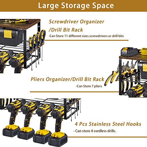 NIUXX Power Drill Tool Organizer Wall Mounted, Garage Storage Rack for Handheld Power Tools, Heavy Duty Floating Utility Tool Storage Shelf with Side Screwdriver for Garage, Home, Workshop