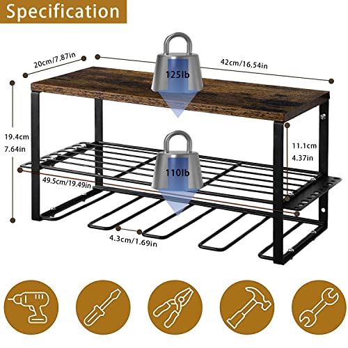 NIUXX Power Drill Tool Organizer Wall Mounted, Garage Storage Rack for Handheld Power Tools, Heavy Duty Floating Utility Tool Storage Shelf with Side Screwdriver for Garage, Home, Workshop