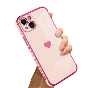 bonoma for iphone 13 case love heart plating electroplate luxury elegant case camera protector soft tpu shockproof protective corner back cover iphone 13 case -pink