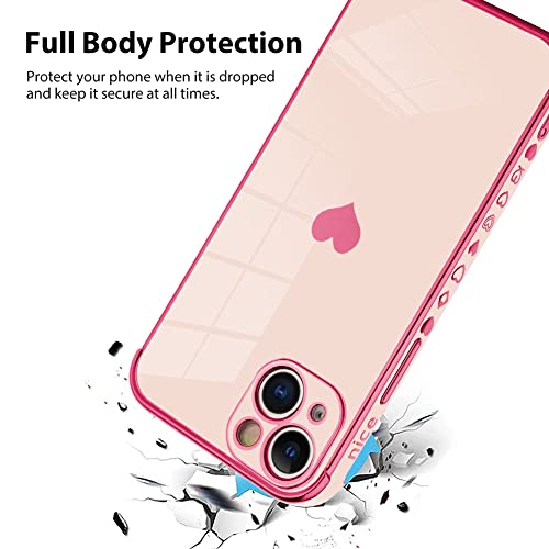 Bonoma for iPhone 13 Case Love Heart Plating Electroplate Luxury Elegant Case Camera Protector Soft TPU Shockproof Protective Corner Back Cover iPhone 13 Case -Pink