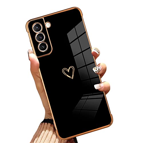 AIGOMARA Compatible Samsung Galaxy S22 Plus Case Heart Design Cute Plating Shockproof Protection Anti-Scratch Soft TPU Black Case for Galaxy S22 Plus 6.7 Inch - Black