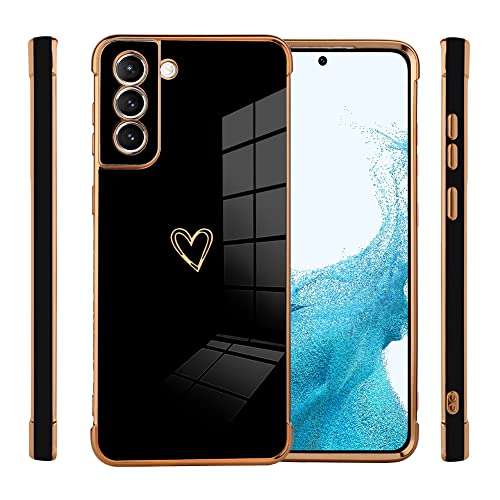 AIGOMARA Compatible Samsung Galaxy S22 Plus Case Heart Design Cute Plating Shockproof Protection Anti-Scratch Soft TPU Black Case for Galaxy S22 Plus 6.7 Inch - Black