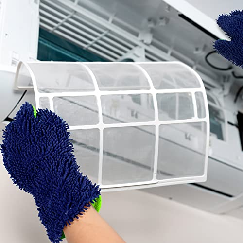 Ferraycle 2 Packs Car Wash Mitt 5 Finger Microfiber Wash Mitts Auto Car Dusting Gloves Double Sided Cleaning Gloves for Kitchen Home(Blue and Black)