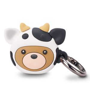 golley compatible with airtag case keychain，apple air tag case ,airtag holder, silicone protective case secure holder with airtag key ring (bear in cow hat )
