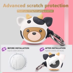GOLLEY Compatible with AirTag Case Keychain，Apple Air Tag Case ,Airtag Holder, Silicone Protective case Secure Holder with AirTag Key Ring (Bear in Cow Hat )
