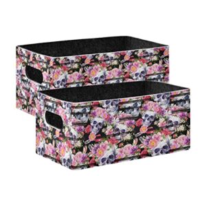 Skulls Flowers Storage Basket Felt Storage Bin Collapsible Toy Boxs Convenient Box Organizer for Kids Bedroom Magazine