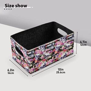 Skulls Flowers Storage Basket Felt Storage Bin Collapsible Toy Boxs Convenient Box Organizer for Kids Bedroom Magazine