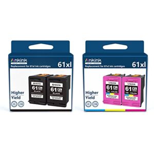 ankink 61xl black color ink cartridge combo pack replacement for hp 61 hp61 xl hp61xl print ink for envy 4500 5530 4502 5535 5534 officejet 4630 4635 deskjet 1000 1010 1510 printer (black tricolor)