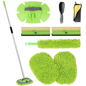 ocr 62" car wash brush with long handle, chenille microfiber car wash mop, car wash mop with detachable pole, windshield squeegee, wheel brush, car cleaning supplies kit for truck, rvs, pickups