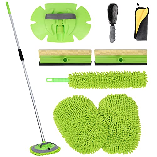 OCR 62" Car Wash Brush with Long Handle, Chenille Microfiber Car Wash Mop, Car Wash Mop with Detachable Pole, Windshield Squeegee, Wheel Brush, Car Cleaning Supplies Kit for Truck, RVs, Pickups