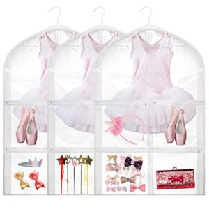 dance costume garment bag pvc plastic bag holder clear with garment rack hanging pack to dance bag children clothes storage costume bags organizer zipper pockets for kid girls, 23.6 x 35.4 in(6 pcs)