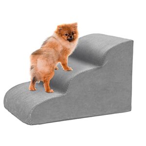 dog stairs for small dogs, 3 tiers high density foam dog ramp, extra wide non-slip pet steps for high beds or couch, soft foam doggie ladder for dogs injured, older pets, small cats