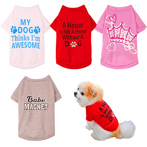 SMXXO 4 Pack Printed Dog Shirt,Dog Summer Shirt for Cats Small Dogs,Cool Dog Outfit for Boy Girl,Stretchy Pet Clothing Small Dog Sweatshirt,Cat Clothes Ropa para Perros