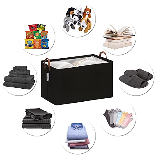 Hinwo 70L Extra Large Storage Bins, Closet Organizers and Storage, Foldable Clothes Storage Baskets with Handles, Containers for Clothing, Blanket, Comforters, Toys, Bedding (Black)