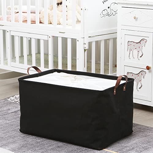 Hinwo 70L Extra Large Storage Bins, Closet Organizers and Storage, Foldable Clothes Storage Baskets with Handles, Containers for Clothing, Blanket, Comforters, Toys, Bedding (Black)