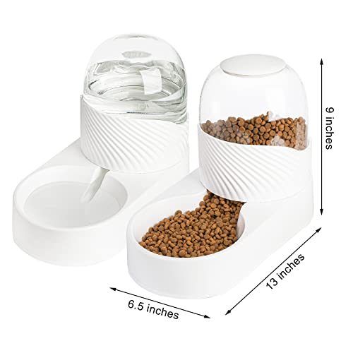 Hacaroa 2 Pack Automatic Cat Feeder and Water Dispenser, 0.5 Gallon Gravity Pet Food Feeder and Waterer Set, Self Feeding Dog Bowl for Small Pets, Puppy, Kitten, 100% BPA-Free, Easily Clean, White