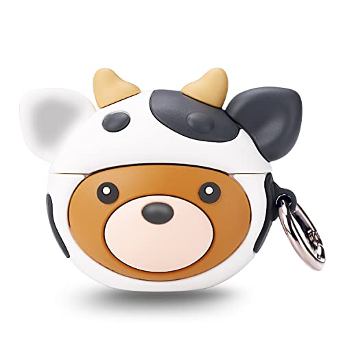 Cute Cases Made of Silicone for AirPods Pro Case | Cute AirPod Pro Case | Silicone Airpods Pro Cover with Keychain | Cute Earbud Case Apple Airpod Pro for Kids Teens Girls Boys (Bear in Cow Hat)