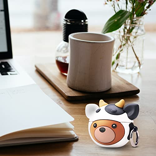 Cute Cases Made of Silicone for AirPods Pro Case | Cute AirPod Pro Case | Silicone Airpods Pro Cover with Keychain | Cute Earbud Case Apple Airpod Pro for Kids Teens Girls Boys (Bear in Cow Hat)
